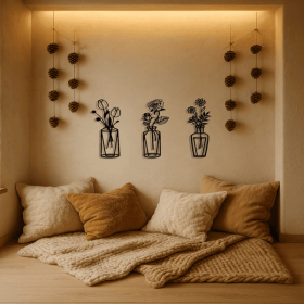 CIFbuy Vintage 3 Piece iron Flower Wall Art Set Rustic Floral Wall Sculpture Farmhouse Decor for Living Room Bedroom Kitchen (TikTok