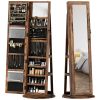 360Â° Swivel Jewelry Armoire, Lockable Jewelry Cabinet with Full-Length Mirror, Storage Shelves, Rustic Brown