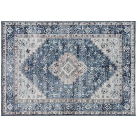 4x6 Area Rug, Vintage Washable Rug, Non-Slip Floor Carpet for Living Room, Bedroom, Dining Room, Blue