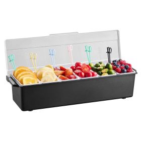 VEVOR Chilled Condiment Server, 6 Compartment Ice Cooled Condiment Serving Container, Chilled Garnish Tray Bar Caddy with Lid