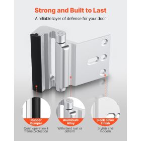 Door Reinforcement Lock, 2 Pack Home Security Door Lock, with 3 Inch Stop Withstand 800 lbs of Force, with 8 Screws, for Inward-Opening