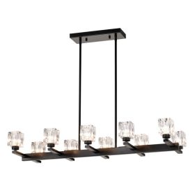Chandelier For Dining Room, 10-Light Black Farmhouse Linear Pendant Light Fixture, Modern Crystal Hanging Lighting Chandelier For Kitchen Island, (Option: Matte Black)