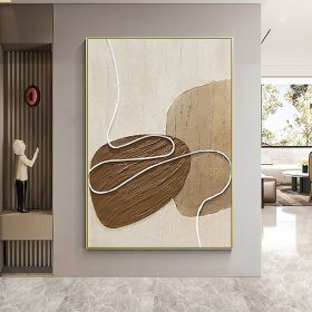 Handmade Oil Painting White and Beige Minimalist Wall Art Oversize Minimalist Painting on Canvas Neutral Textured Painting Brown Wall Decorative (Style: 01, size: 150x220cm)