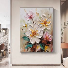 Hand Painted Oil Painting Abstract Blooming Flower Oil Painting Large Wall Art Original Knife Floral Painting Textured Wall Art Boho Art Modern L (Style: 01, size: 150x220cm)