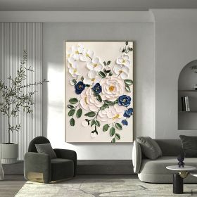 Hand Painted Oil Paintings Large Original Oil Painting White Flower Decor Abstract Wall Art Hand Paint Palette Knife Painting Heavy Textured Pain (Style: 01, size: 60X90cm)