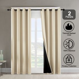 Grommets Thermal Insulated with Coated Lining 52 in. W x 63 in. L Indoor Blackout Curtains (Set of 2) (Color: Beige)